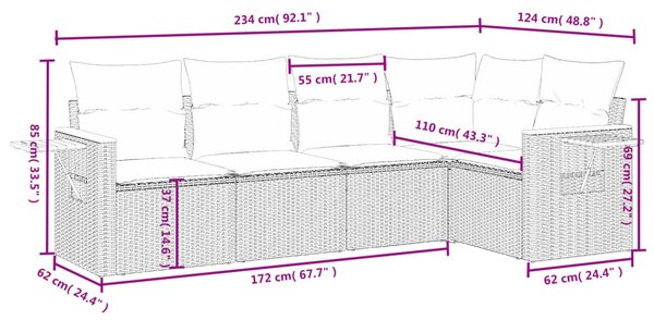 5 részes bézs polyrattan kerti ülőgarnitúra párnákkal