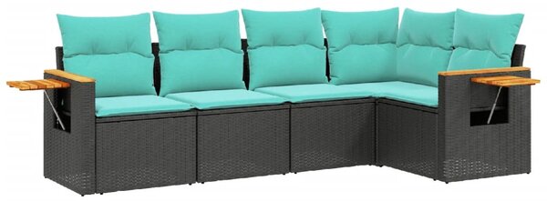 5 részes fekete polyrattan kerti ülőgarnitúra párnával