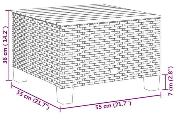 Fekete polyrattan és akácfa kerti asztal 55 x 55 x 36 cm