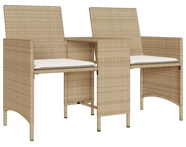 2 személyes bézs polyrattan kerti kanapé asztallal/székkel