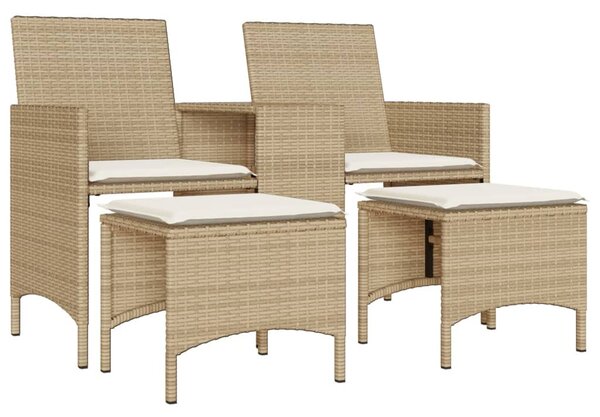 2 személyes bézs polyrattan kerti kanapé asztallal/székkel