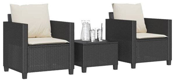 3 részes fekete polyrattan bisztrógarnitúra párnával