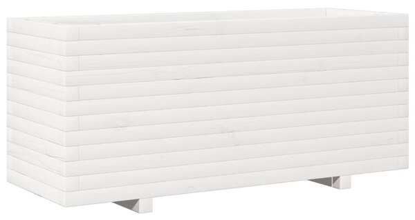 Fehér tömör fenyőfa kerti virágtartó 110 x 40 x 49,5 cm