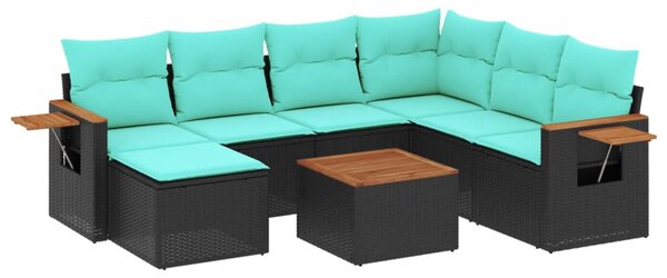 8 részes fekete polyrattan kerti ülőgarnitúra párnával