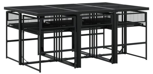 VidaXL 7 részes fekete polyrattan kerti étkezőgarnitúra párnával