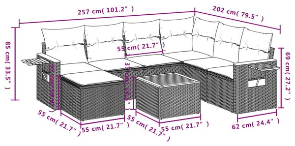 8 részes fekete polyrattan kerti ülőgarnitúra párnával