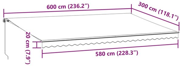 VidaXL burgundi vörös kézzel kihúzható napellenző 600 x 300 cm