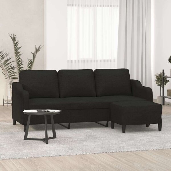 VidaXL 3 személyes fekete szövet kanapé lábtartóval 180 cm