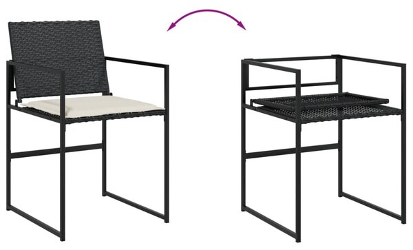 4 db fekete polyrattan kerti szék párnával