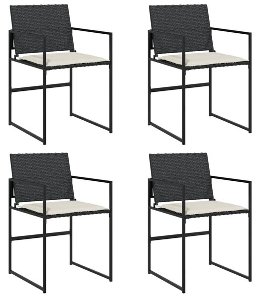 4 db fekete polyrattan kerti szék párnával