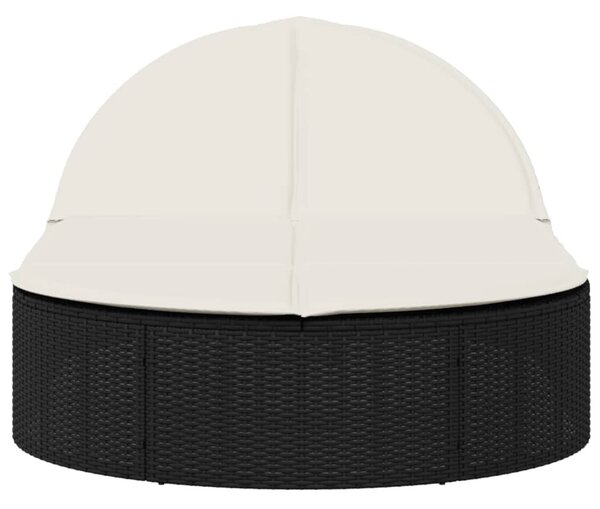 Fekete polyrattan dupla napozóágy párnával