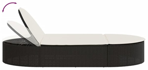 Fekete polyrattan dupla napozóágy párnával