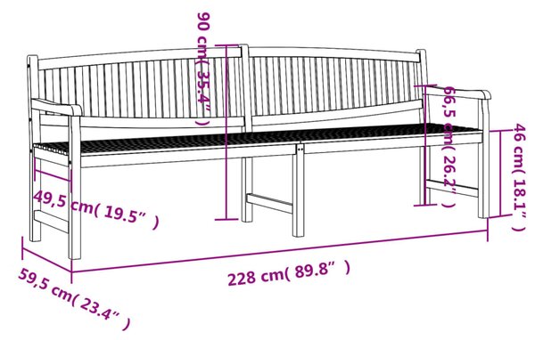 Tömör tíkfa kerti pad 228 x 59,5 x 90 cm