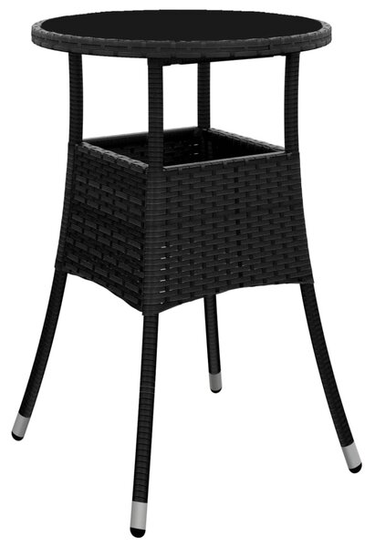 3 részes fekete polyrattan kerti bisztrógarnitúra párnákkal