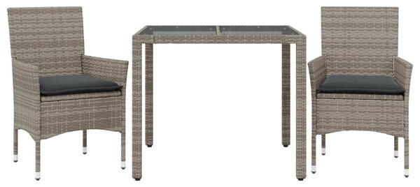 3 részes szürke polyrattan/üveg kerti étkezőgarnitúra párnával