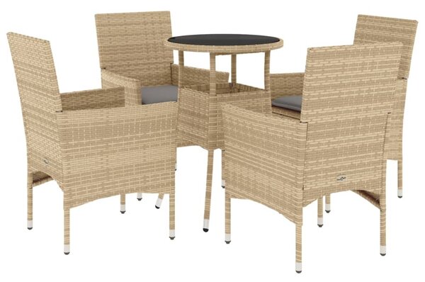 5 részes bézs polyrattan/üveg kerti étkezőgarnitúra párnákkal