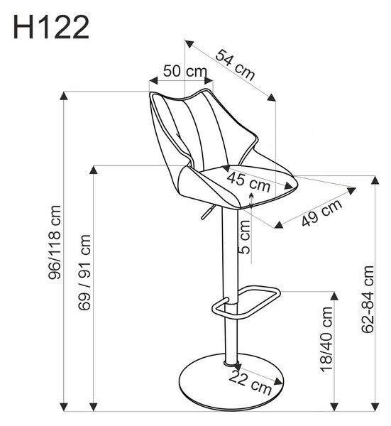 H122 bárszék (Szín: fekete/szürke)