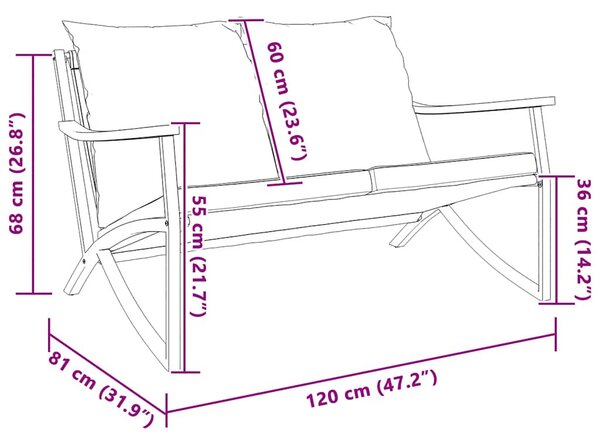 Fekete acél kerti pad párnákkal 120 cm
