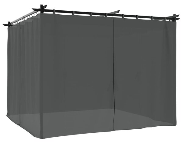 Antracitszürke acél pavilon függönyökkel 3 x 3 m
