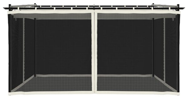 Krémszínű acél pavilon hálós oldalakkal 4 x 3 m