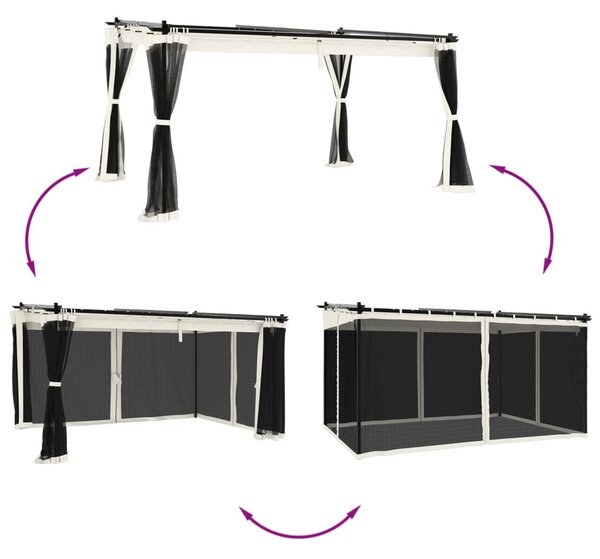 Krémszínű acél pavilon hálós oldalakkal 4 x 3 m
