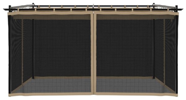 Tópszínű acél pavilon hálós oldalakkal 4 x 3 m