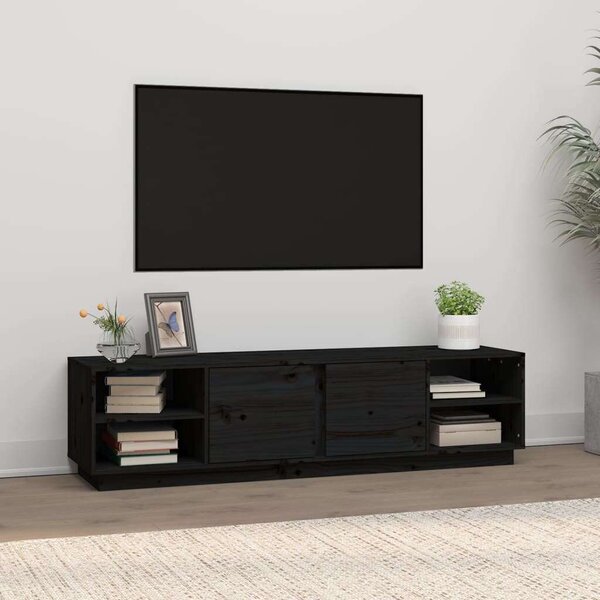 VidaXL Tömörfenyő TV-szekrény - Fekete - 156x40x40 cm