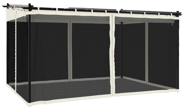 Krémszínű acél pavilon hálós oldalakkal 4 x 3 m