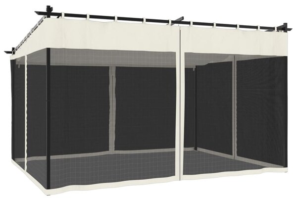 Krémszínű acél pavilon hálós oldalakkal 4 x 3 m