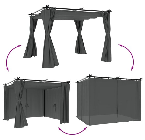 Antracitszürke acél pavilon függönyökkel 3 x 3 m
