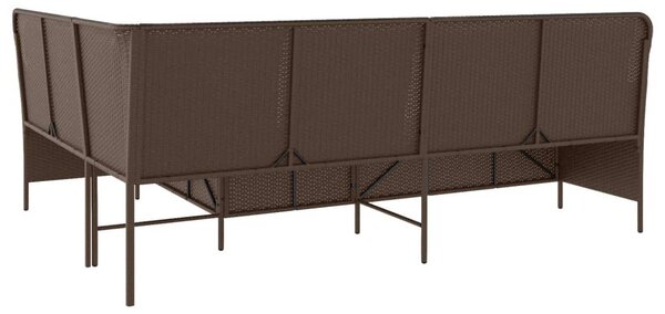 Barna polyrattan L-alakú kerti kanapé párnákkal