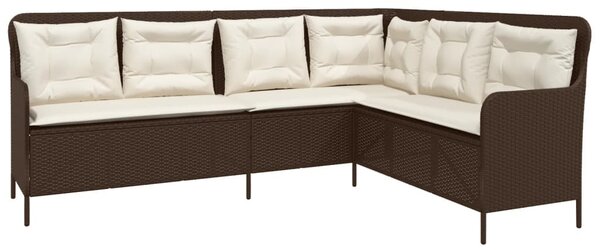 Barna polyrattan L-alakú kerti kanapé párnákkal