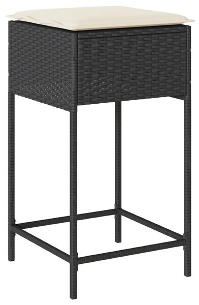 9 részes fekete polyrattan kerti bárszett párnával