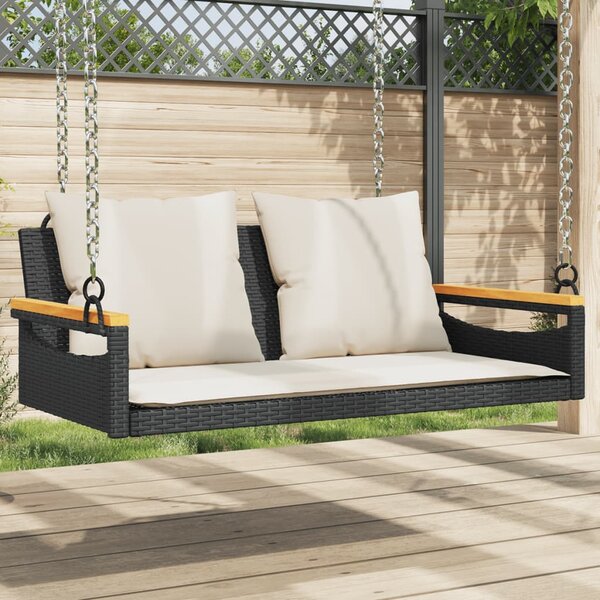 Fekete polyrattan hintapad párnákkal 109 x 62 x 40 cm