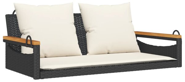 Fekete polyrattan hintapad párnákkal 109 x 62 x 40 cm