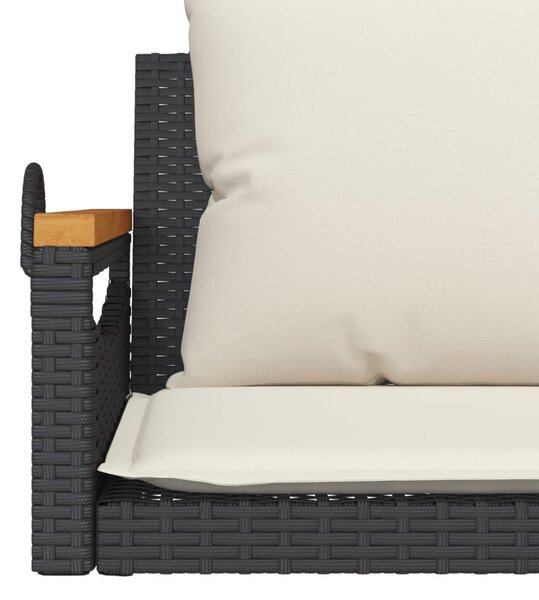 Fekete polyrattan hintapad párnákkal 109 x 62 x 40 cm