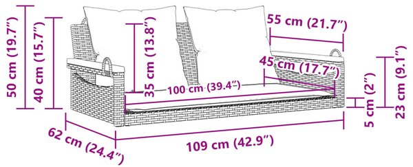 Bézs polyrattan hintapad párnákkal 109 x 62 x 40 cm