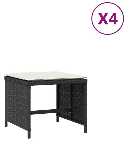 4 db fekete polyrattan kerti szék párnákkal 40 x 40 x 35 cm