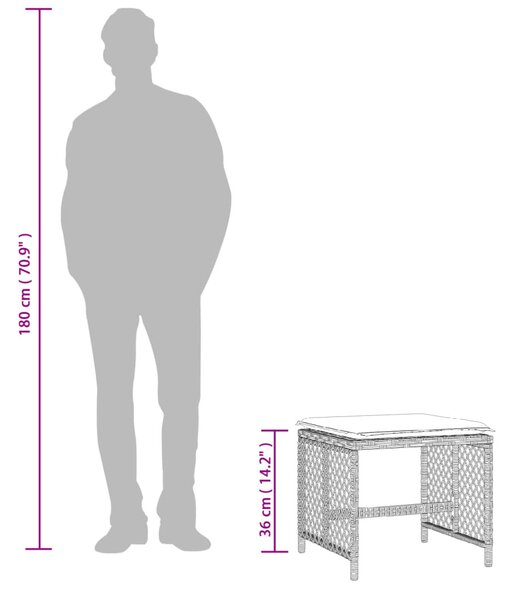 4db világosszürke polyrattan kerti szék párnával 41 x 41 x 36cm