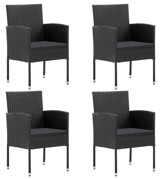 5 részes fekete polyrattan és acél kerti étkezőgarnitúra