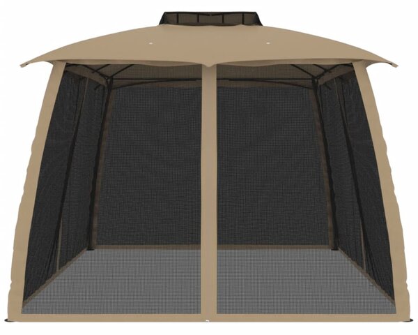 Tópszínű acél dupla tetős pavilon hálós falakkal 3,93 x 2,93 m
