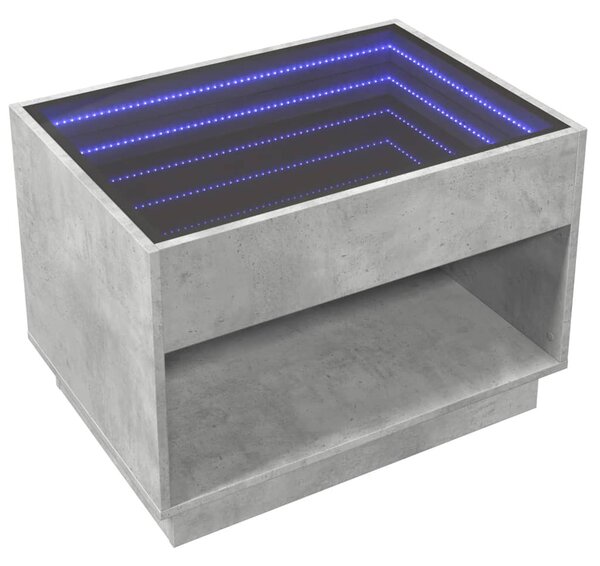 Betonszürke végtelen hatású LED-es dohányzóasztal 70x50x50 cm