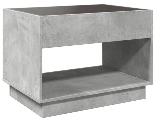 Betonszürke végtelen hatású LED-es dohányzóasztal 70x50x50 cm