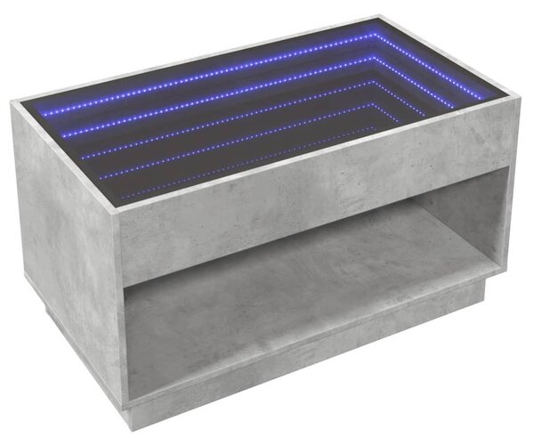 Betonszürke végtelen hatású LED-es dohányzóasztal 90x50x50 cm