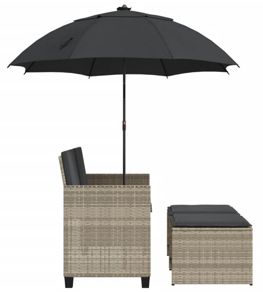 2 személyes polyrattan kerti kanapé napernyővel/székkel