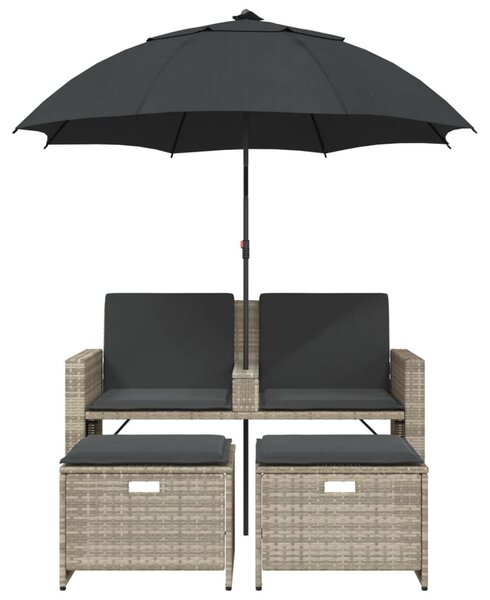 2 személyes polyrattan kerti kanapé napernyővel/székkel