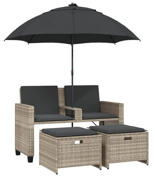 2 személyes polyrattan kerti kanapé napernyővel/székkel