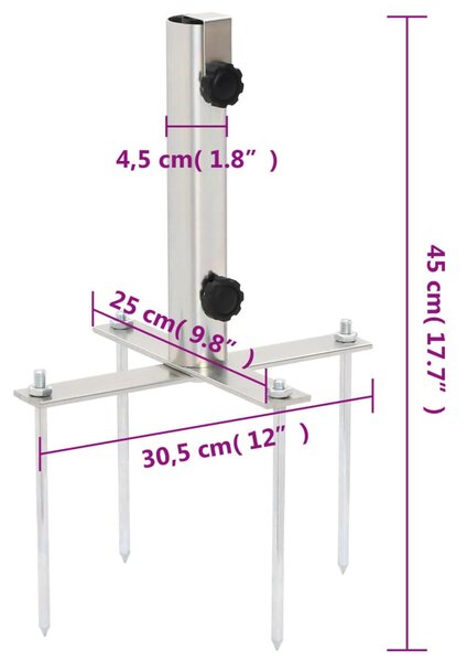 Ezüstszínű acél napernyőtalp tüskékkel Ø32-38 mm