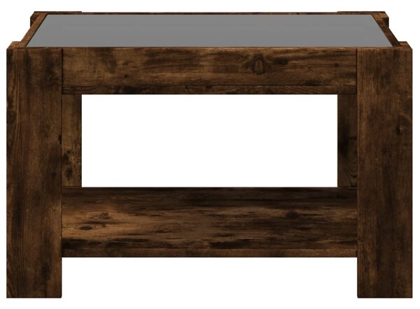 Füstös tölgy szerelt fa dohányzóasztal LED-del 73 x 53 x 45 cm