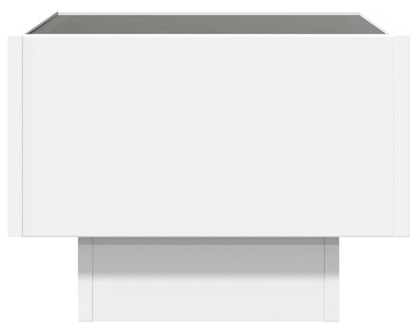 Fehér szerelt fa kisasztal LED-del 40 x 40 x 30 cm